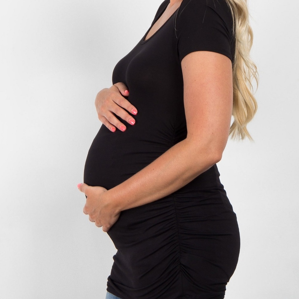 PinkBlush Black Ruched Short Sleeve Maternity Top